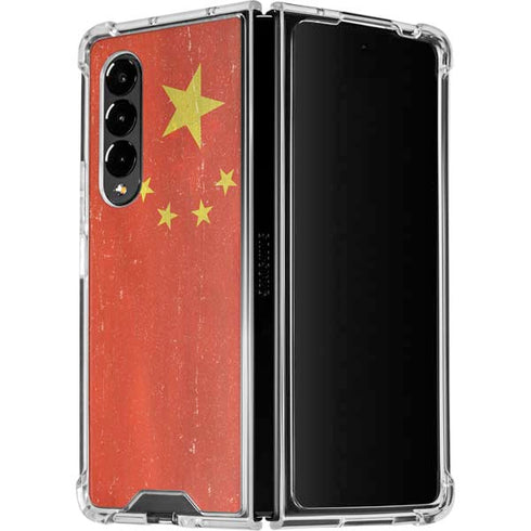 Chinese Flag Distressed Galaxy Z Fold4 5G Clear Case