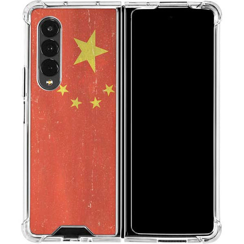 Chinese Flag Distressed Galaxy Z Fold4 5G Clear Case