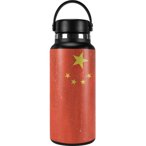 Chinese Flag Distressed Hydro Flask 32oz Wide Mouth Skin