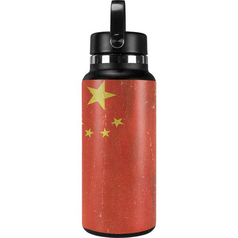 Chinese Flag Distressed Hydro Flask 32oz Wide Mouth Skin