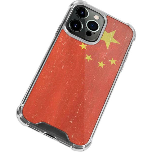 Chinese Flag Distressed iPhone 14 Pro Clear Case