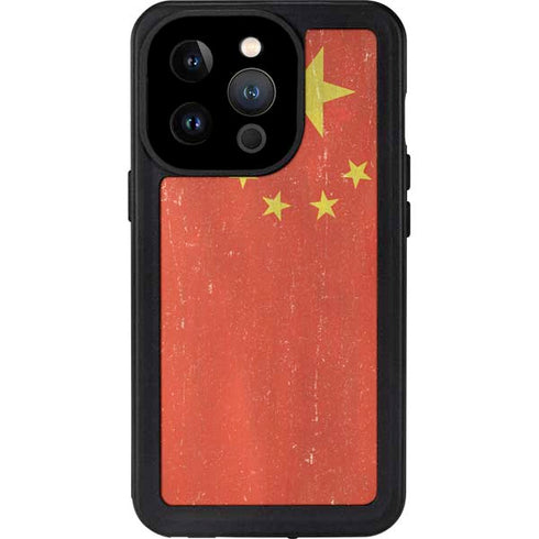 Chinese Flag Distressed iPhone 14 Pro Waterproof Case
