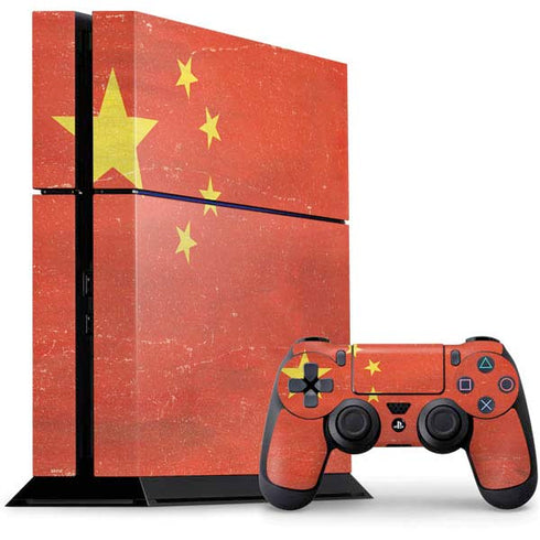 Chinese Flag Distressed PS4 Console and Controller Bundle Skin