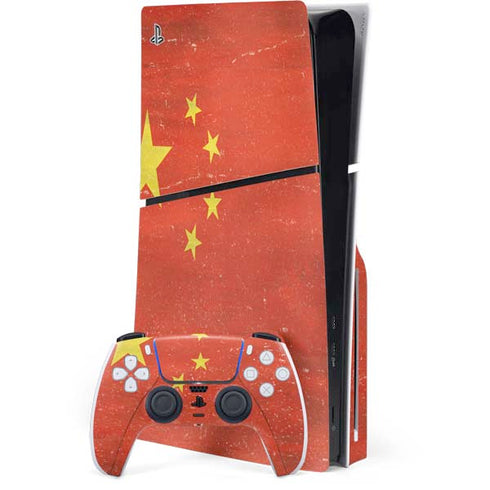 Chinese Flag Distressed PS5 Slim Disk Bundle Skin