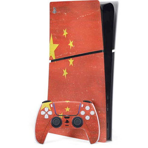 Chinese Flag Distressed PS5 Slim Digital Edition Console Skin