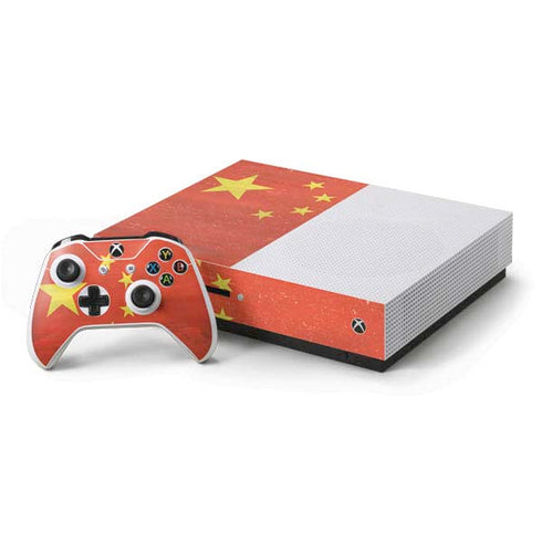 Chinese Flag Distressed Xbox One S Console and Controller Bundle Skin