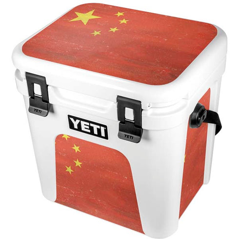 Chinese Flag Distressed YETI Roadie 24 Hard Cooler Skin