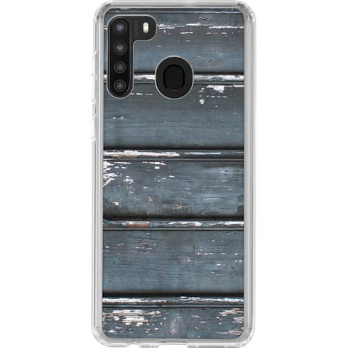 Chipped Blue Wood Galaxy A21 Clear Case