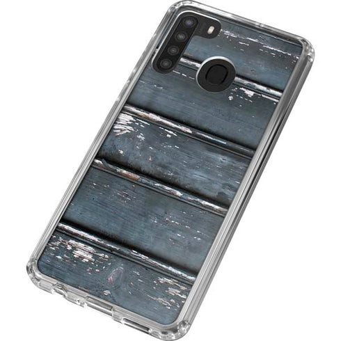 Chipped Blue Wood Galaxy A21 Clear Case