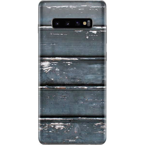 Chipped Blue Wood Galaxy S10 Plus Skin