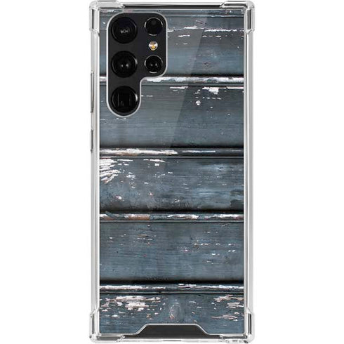 Chipped Blue Wood Galaxy S22 Ultra Clear Case