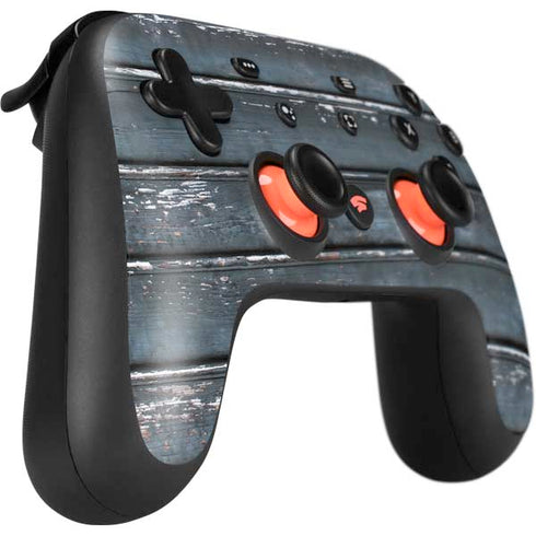 Chipped Blue Wood Google Stadia Controller Skin