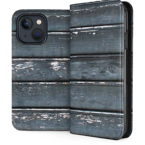 Chipped Blue Wood iPhone 13 Folio Case
