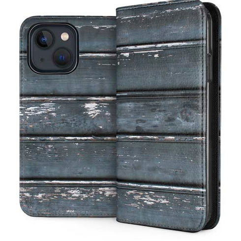 Chipped Blue Wood iPhone 14 Plus Folio Case