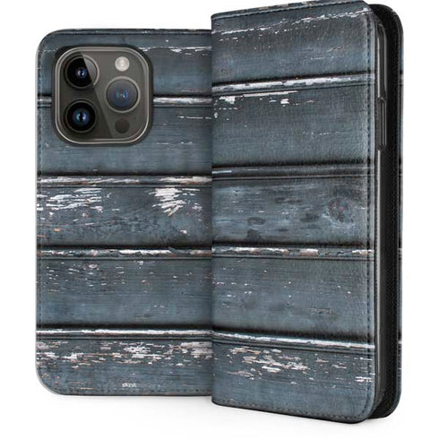 Chipped Blue Wood iPhone 14 Pro Folio Case
