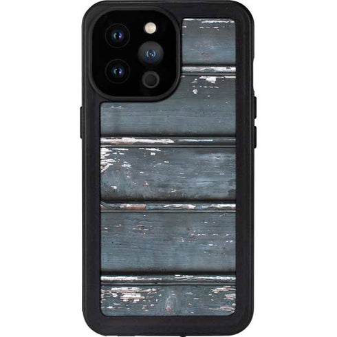 Chipped Blue Wood iPhone 14 Pro Max Waterproof Case