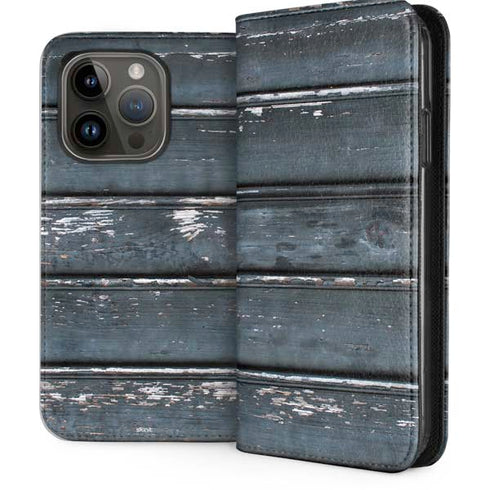 Chipped Blue Wood iPhone 15 Pro Folio Case