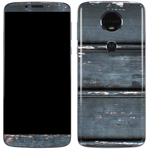Chipped Blue Wood Moto E5 Plus Skin
