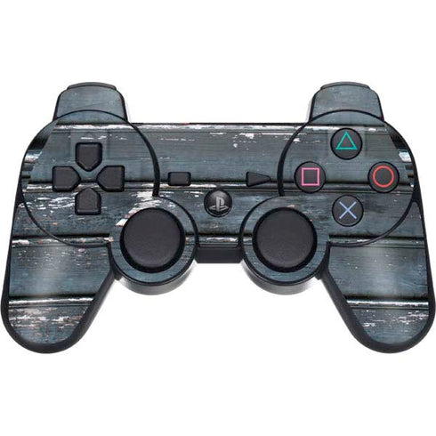 Chipped Blue Wood PS3 Dual Shock wireless controller Skin