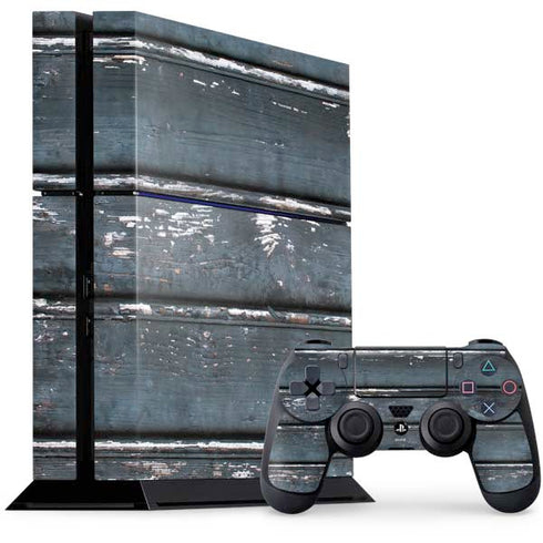 Chipped Blue Wood PS4 Console and Controller Bundle Skin