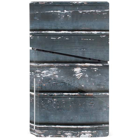 Chipped Blue Wood PS5 Slim Disk Console Skin