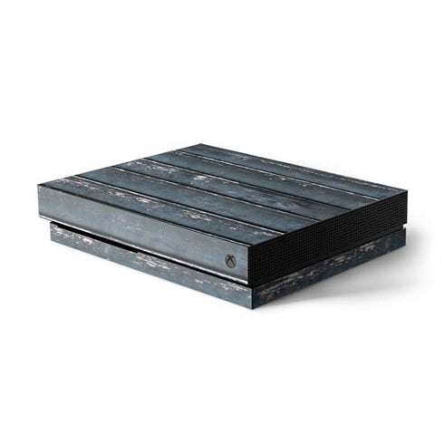 Chipped Blue Wood Xbox One X Console Skin