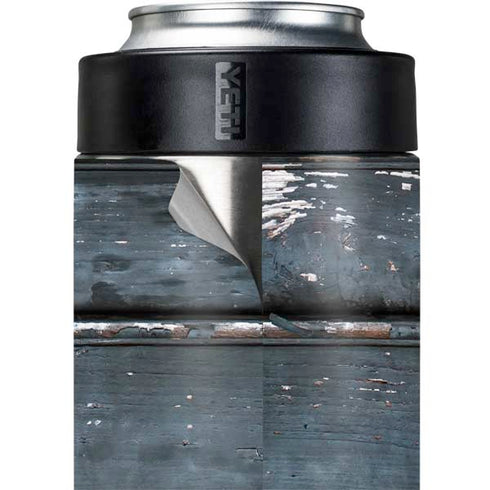 Chipped Blue Wood Yeti Colster Can Insulator Skin