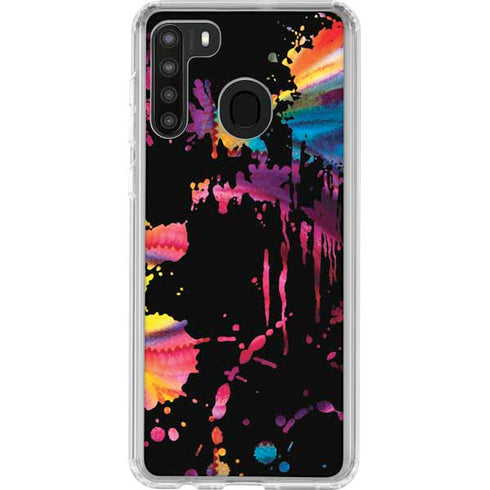 Chromatic Splatter Black Galaxy A21 Clear Case