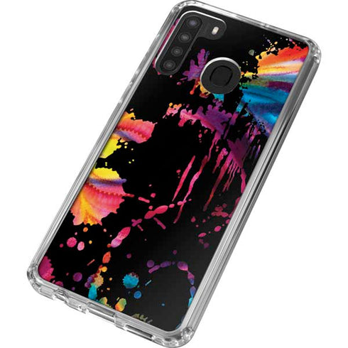 Chromatic Splatter Black Galaxy A21 Clear Case