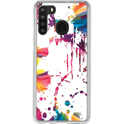 Chromatic Splatter White Galaxy A21 Clear Case