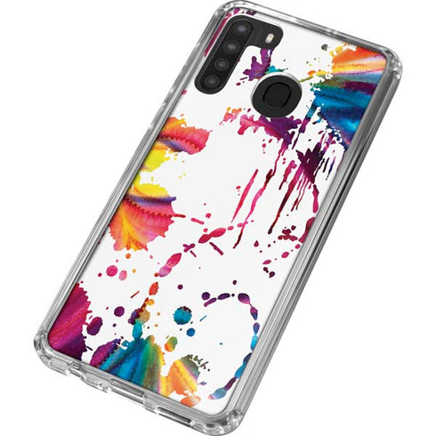 Chromatic Splatter White Galaxy A21 Clear Case