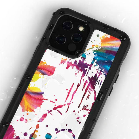 Chromatic Splatter White iPhone 12 Pro Waterproof Case