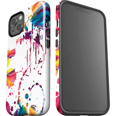 Chromatic Splatter White iPhone 15 Plus Impact Case