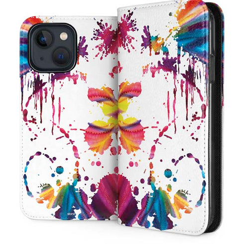 Chromatic Splatter White iPhone 15 Plus Folio Case