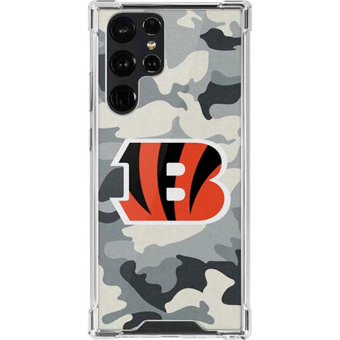 NFL Cincinnati Bengals Camo Galaxy S22 Ultra Clear Case