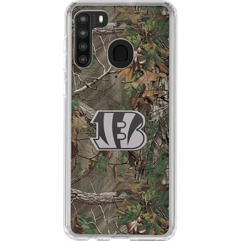 NFL Cincinnati Bengals Realtree Xtra Green Camo Galaxy A21 Clear Case