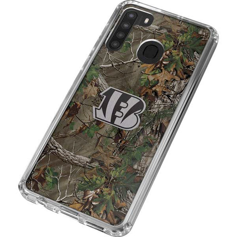 NFL Cincinnati Bengals Realtree Xtra Green Camo Galaxy A21 Clear Case