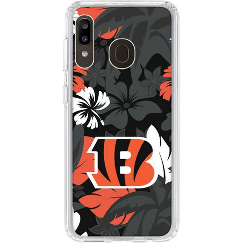 NFL Cincinnati Bengals Tropical Print Galaxy A20 Clear Case