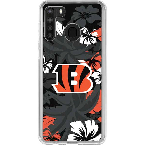 NFL Cincinnati Bengals Tropical Print Galaxy A21 Clear Case