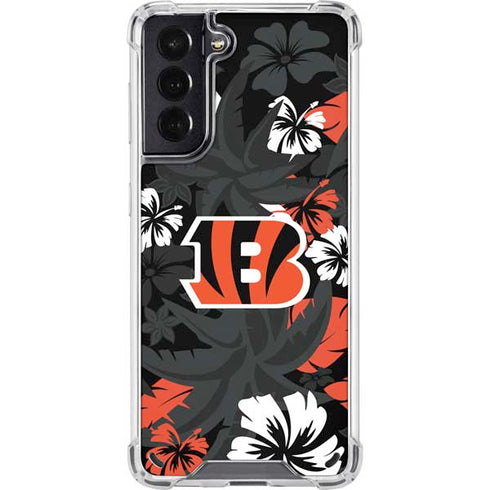 NFL Cincinnati Bengals Tropical Print Galaxy S21 5G Clear Case