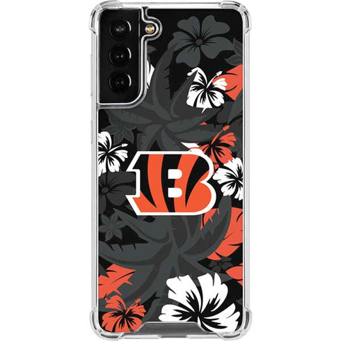 NFL Cincinnati Bengals Tropical Print Galaxy S21 FE Clear Case