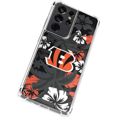 NFL Cincinnati Bengals Tropical Print Galaxy S21 Ultra 5G Clear Case