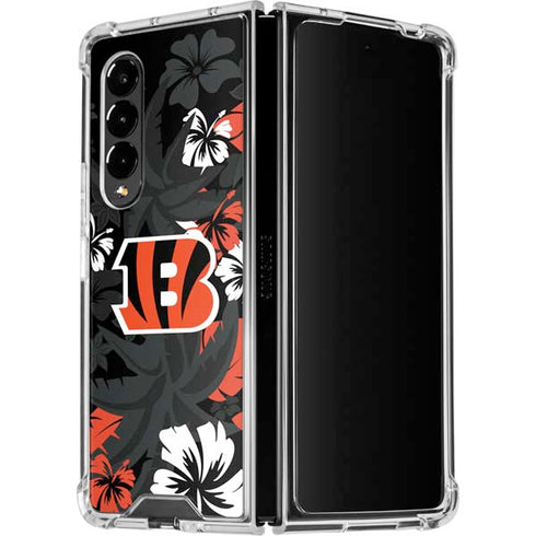 NFL Cincinnati Bengals Tropical Print Galaxy Z Fold4 5G Clear Case