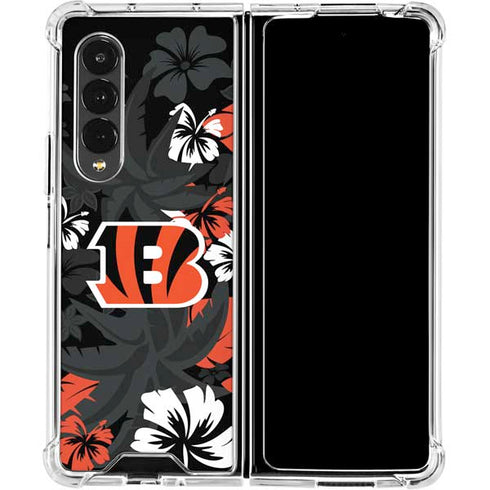 NFL Cincinnati Bengals Tropical Print Galaxy Z Fold4 5G Clear Case