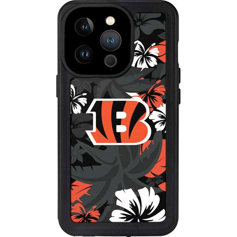 NFL Cincinnati Bengals Tropical Print iPhone 14 Pro Waterproof Case