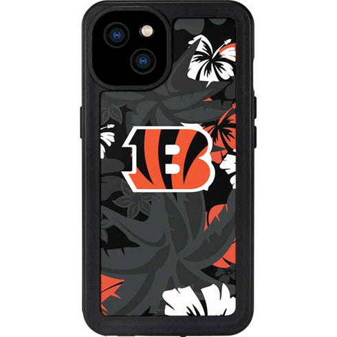 NFL Cincinnati Bengals Tropical Print iPhone 15 Plus Waterproof Case