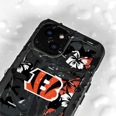 NFL Cincinnati Bengals Tropical Print iPhone 15 Plus Waterproof Case