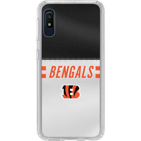NFL Cincinnati Bengals White Striped Galaxy A10e Clear Case