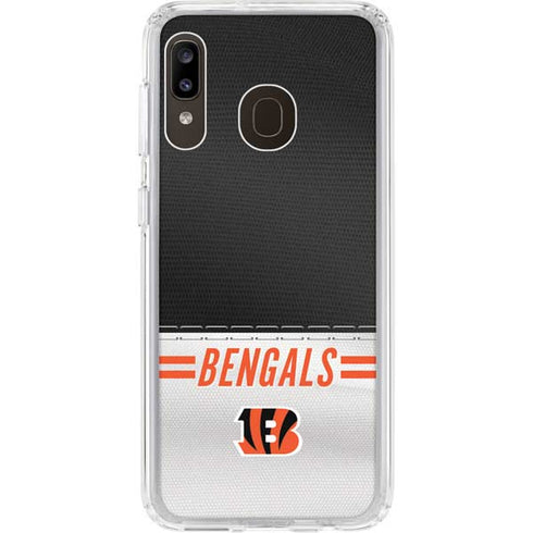 NFL Cincinnati Bengals White Striped Galaxy A20 Clear Case