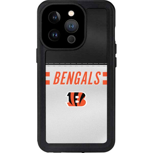 NFL Cincinnati Bengals White Striped iPhone 14 Pro Waterproof Case